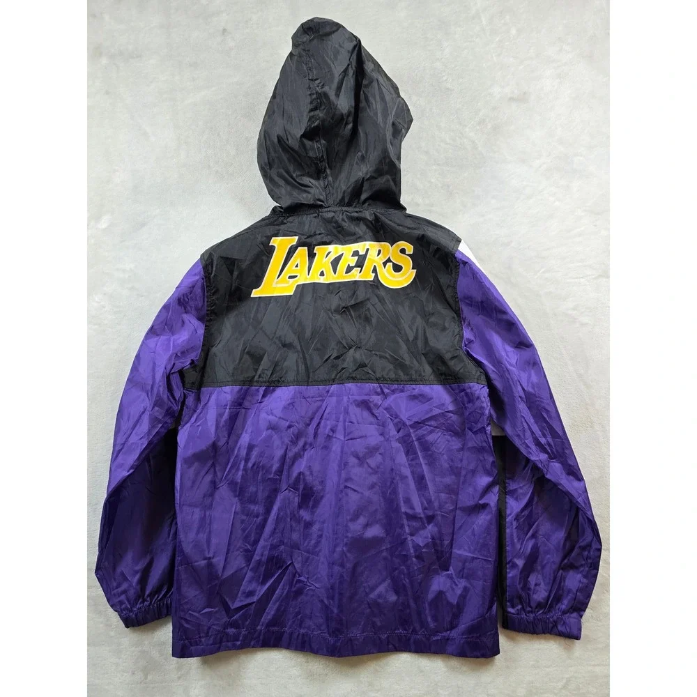 NBA Los Angeles Lakers Windbreaker Jacket Kids Medium 10-12 Purple Black 1/4 Zip
